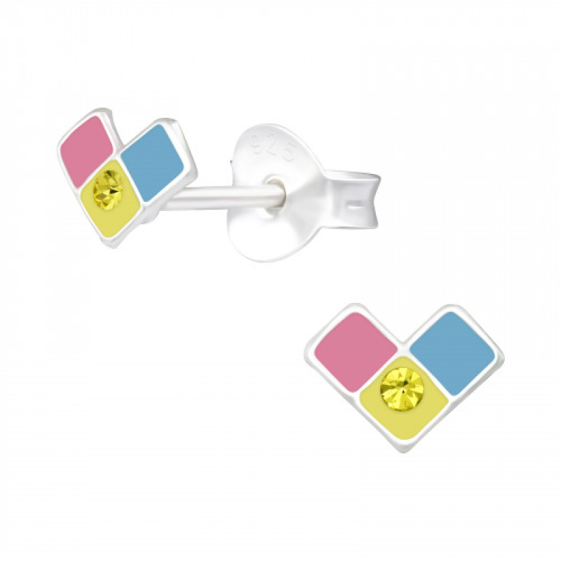 Oorknopjes zilver hartje in 3 vierkantjes